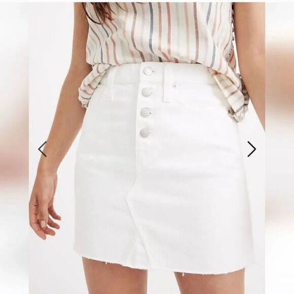 NEW Madewell Rigid Denim A-Line Mini Skirt in Tile White Button Front Edition 26 - Picture 2 of 11